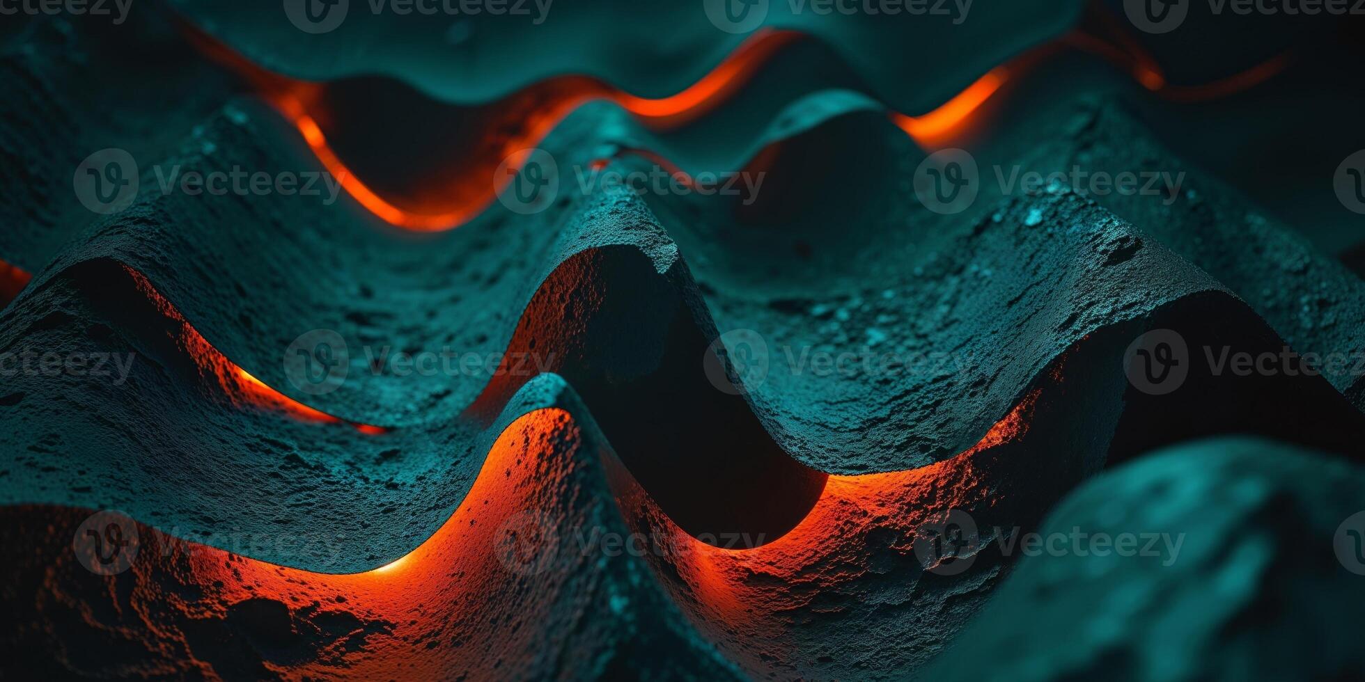 dramatic of deep teal and fiery orange hues on textured surface Rich color and intriguing shadows photo