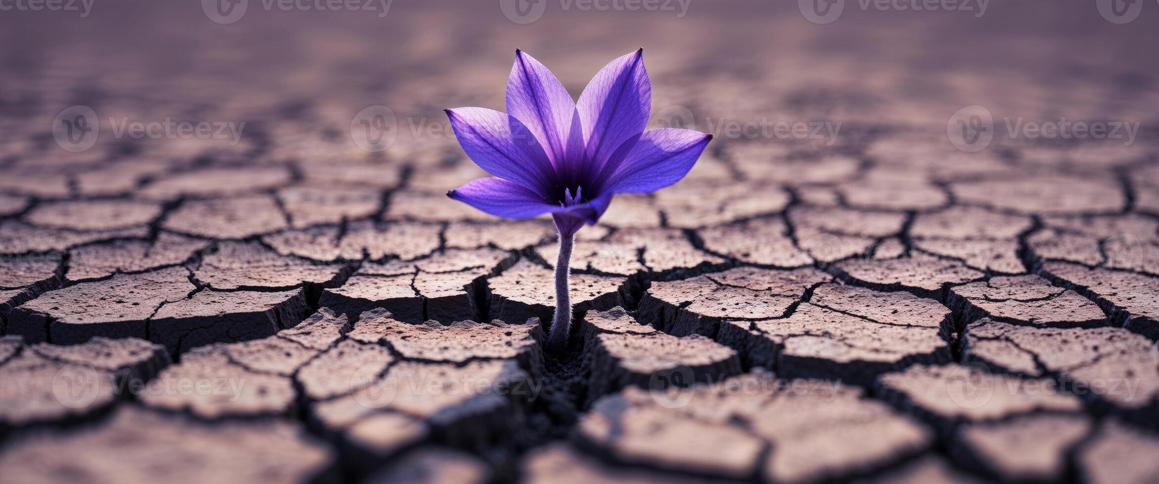 Resilient Purple Flower on Cracked Earth. photo