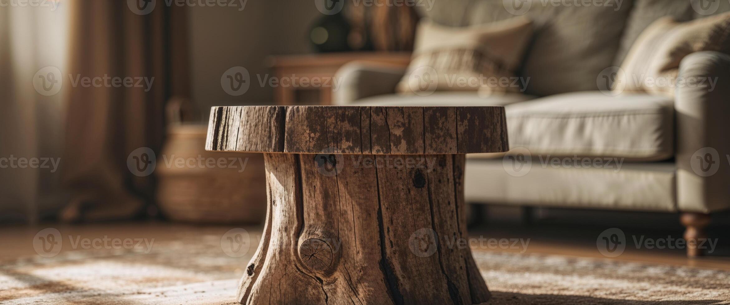Wooden Tree Stump Side Table Rustic Home Decor photo