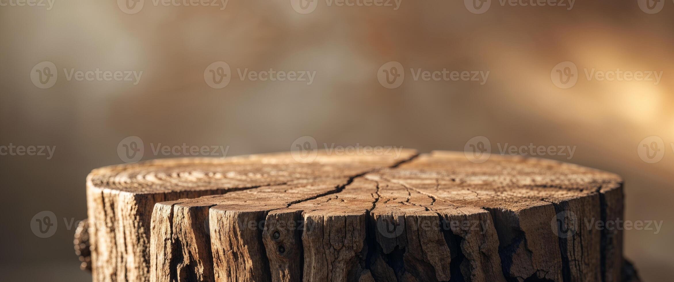 Rustic Tree Stump Side Table Nature Wood Texture. photo