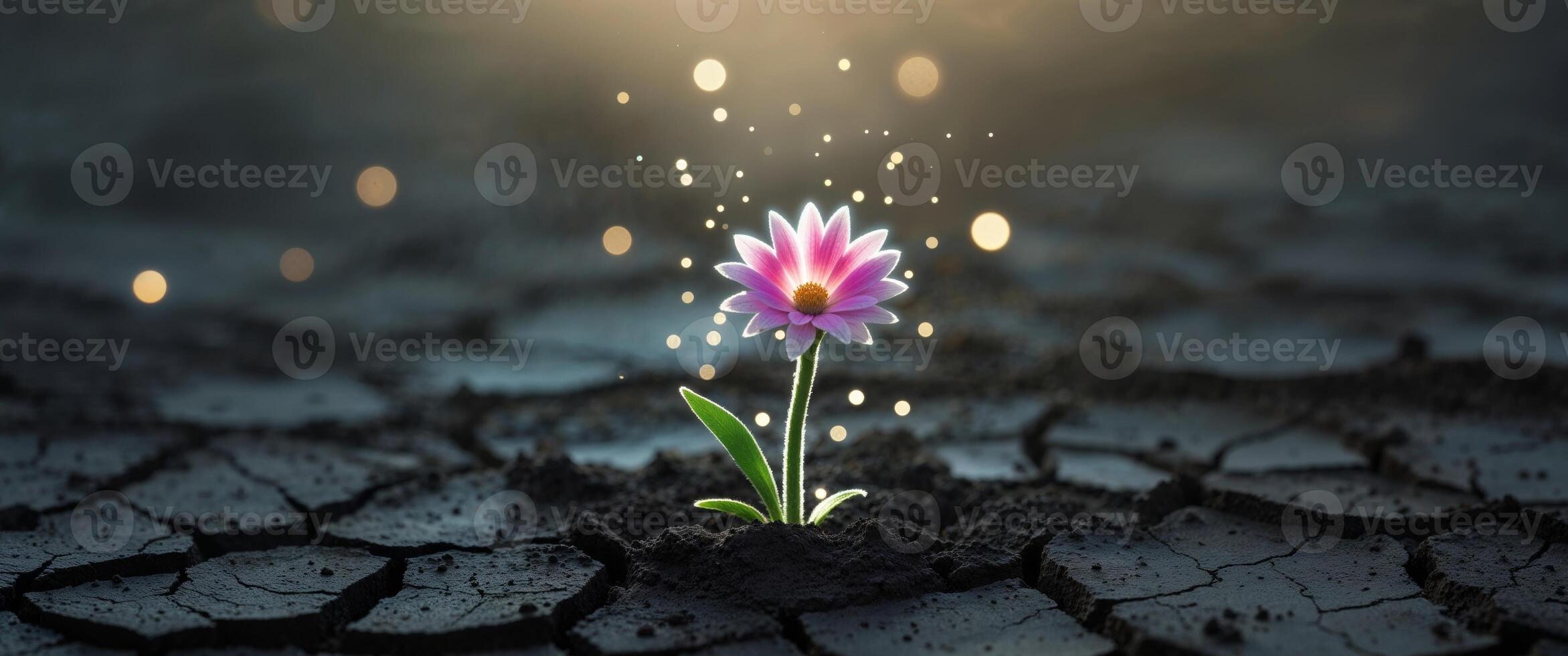 A flower growing out of the ground with a sun shining photo