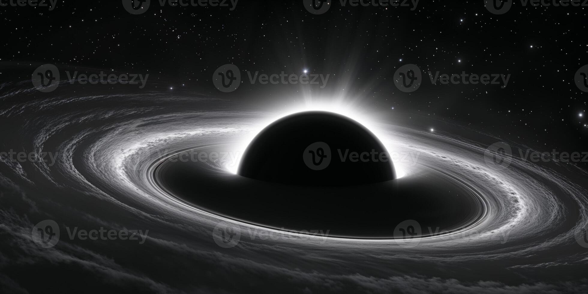 black hole bends light around glowing effect in darkness of space photo
