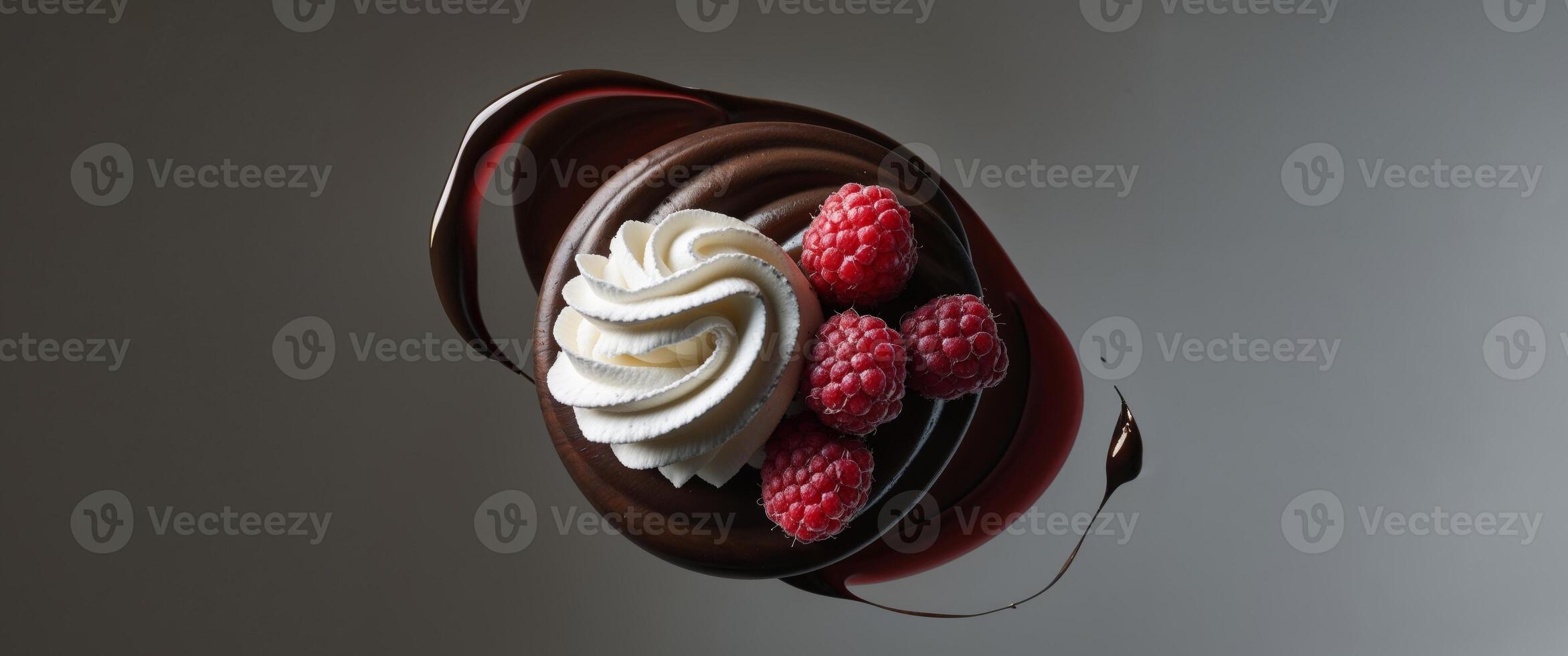 A Delicious Dessert Consisting of Chocolate Raspberries and Whipped Cream photo