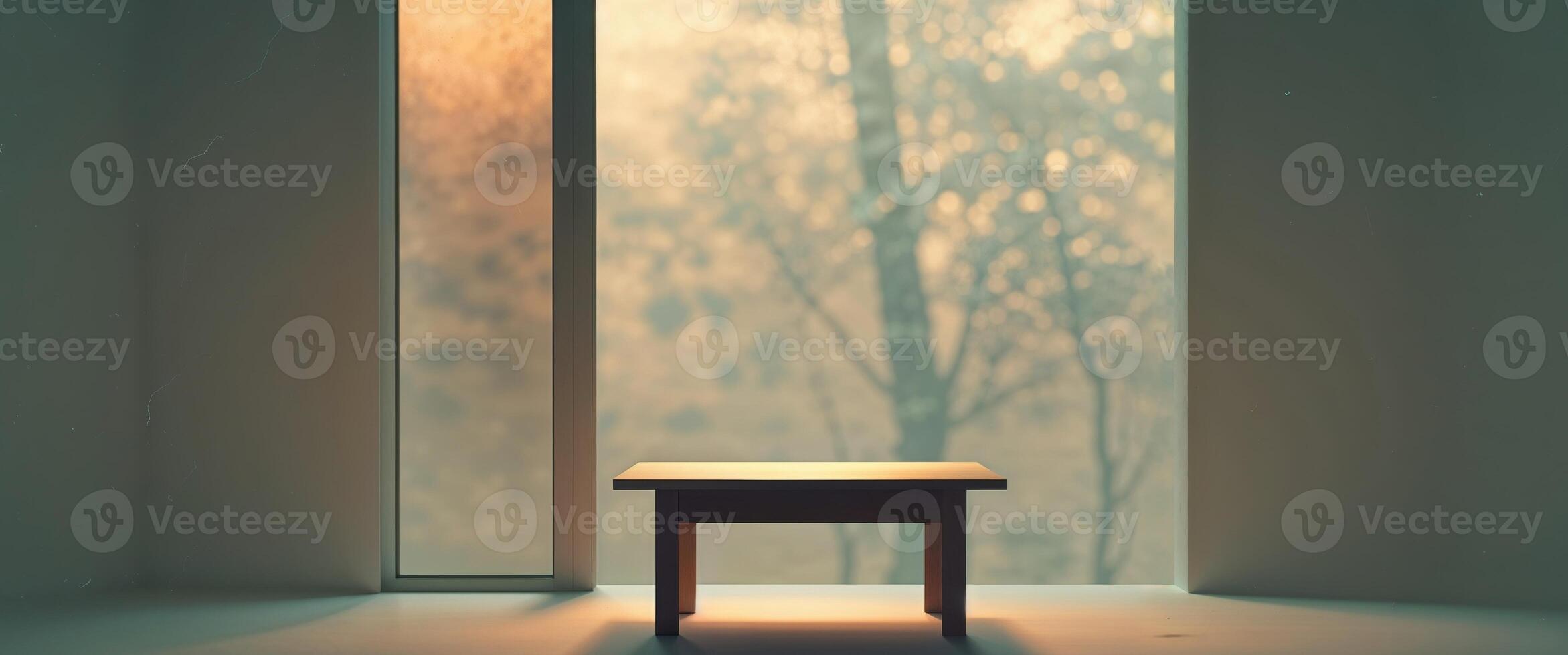 Glowing light illuminates table near window photo