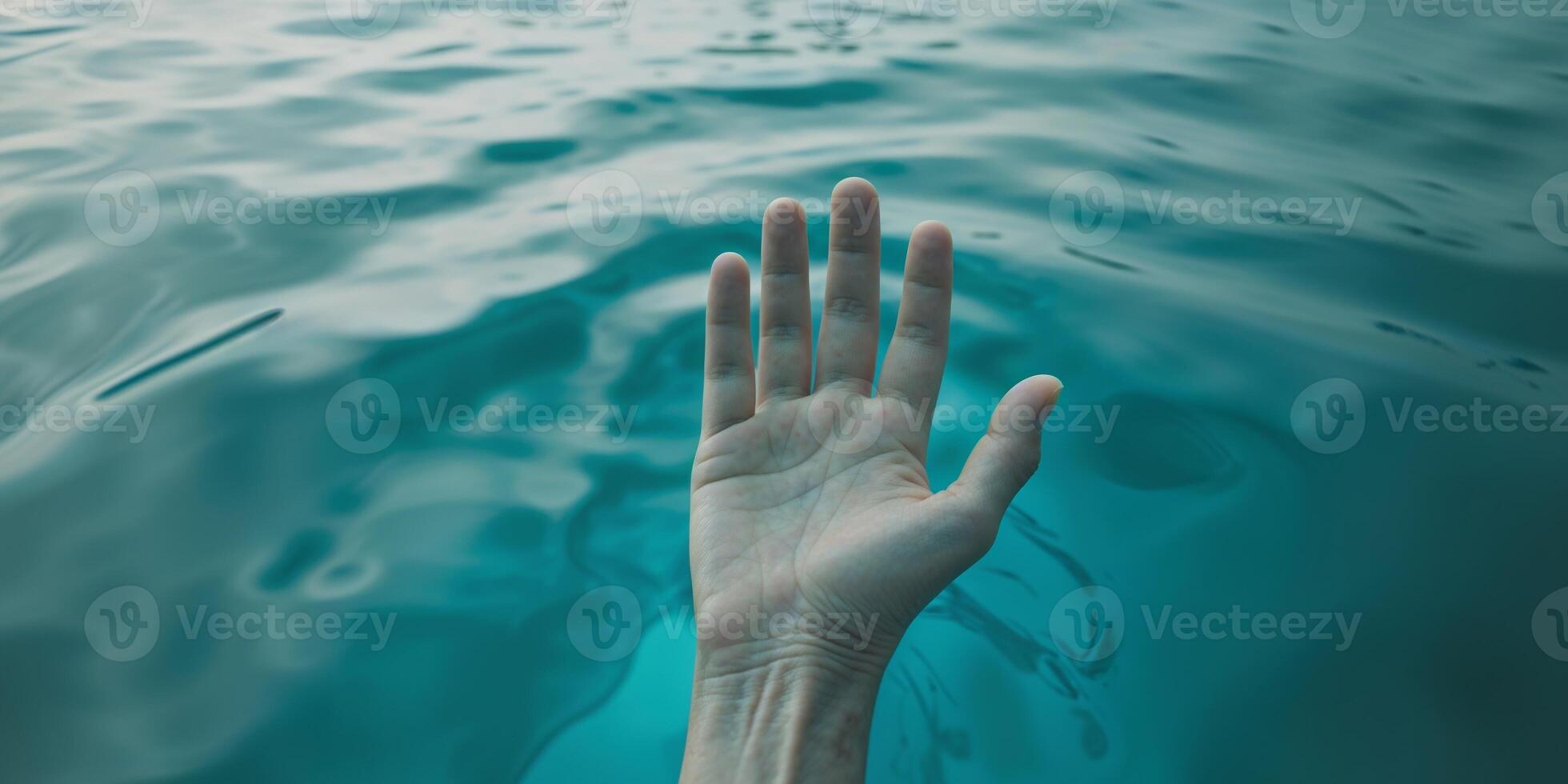 A hand reaching out over the water photo