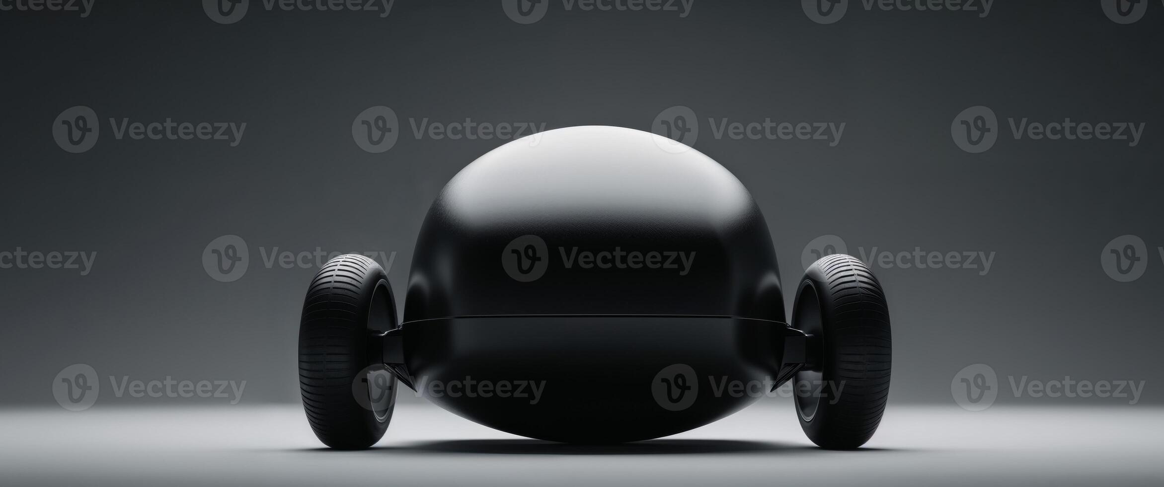 A black egg shaped object sitting on a gray surface photo