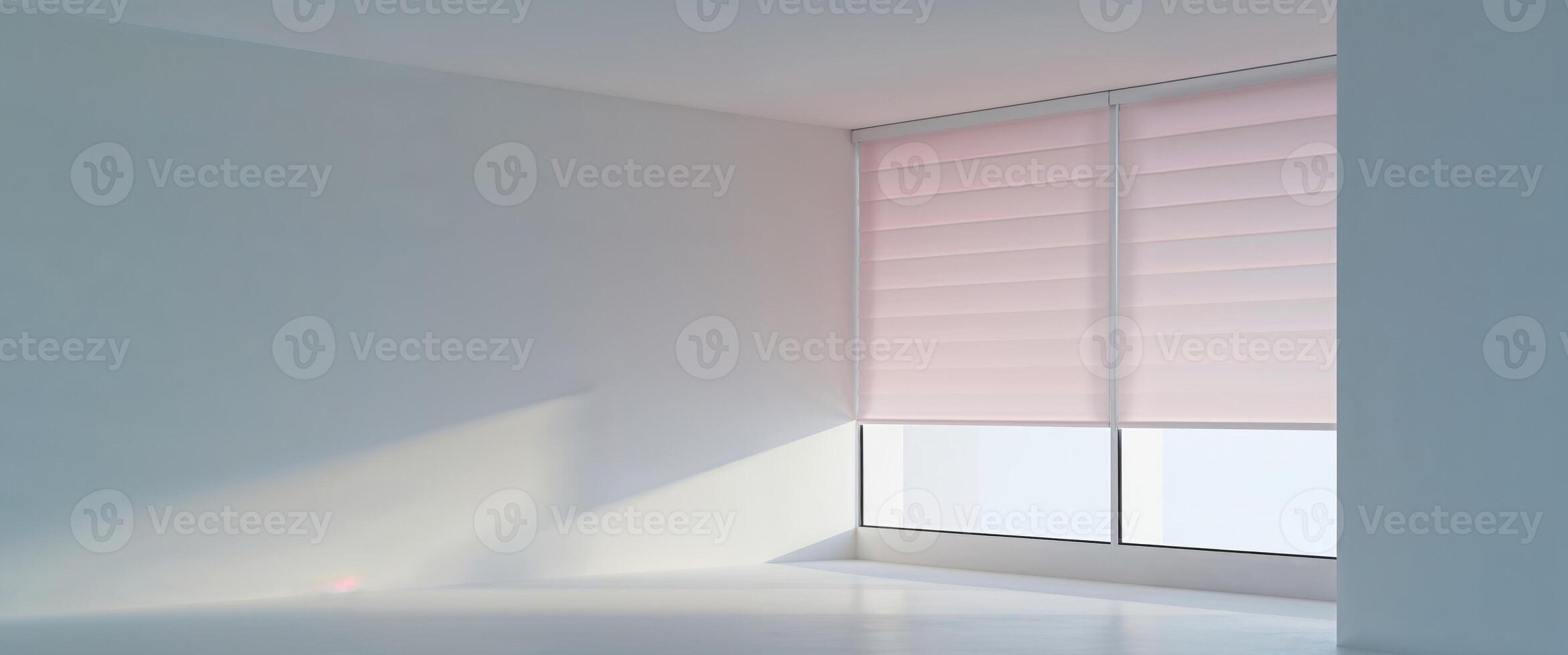 A room with a window and pink blinds photo