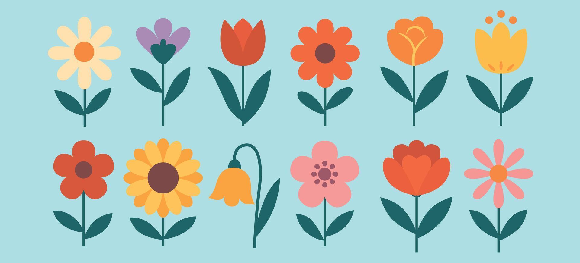 Set of Colorful Flower Flat Illustration vector