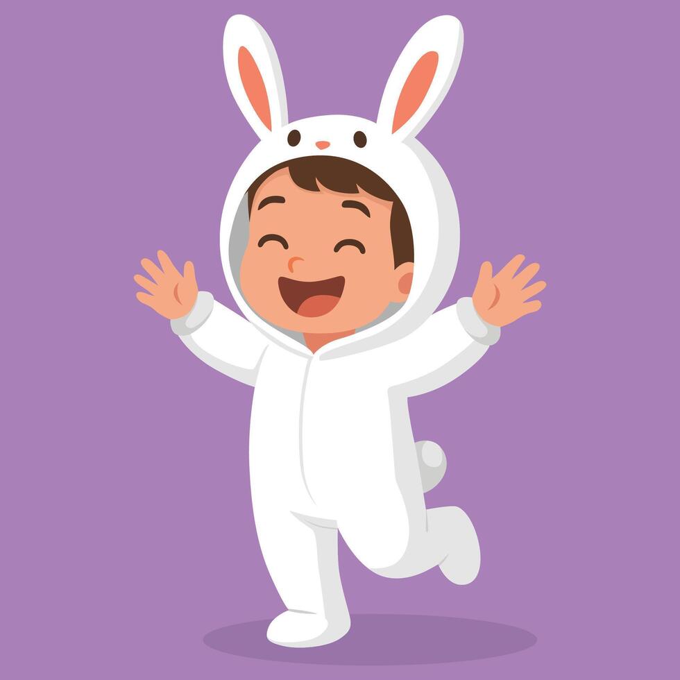 Playful Kid in Rabbit Bunny Outfit Flat Illustration vector