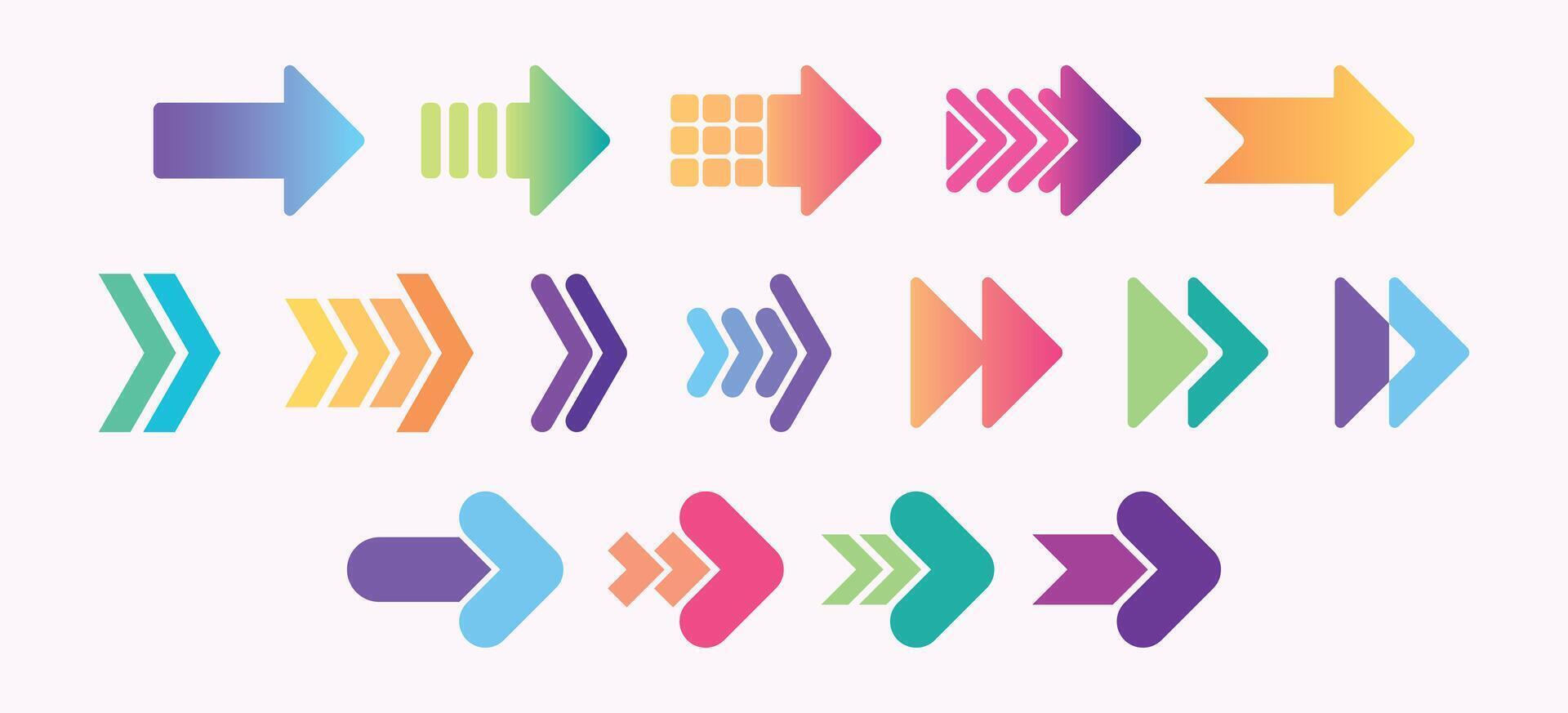 Set of Modern Colorful Gradient Style Arrow Collection Flat Illustration vector