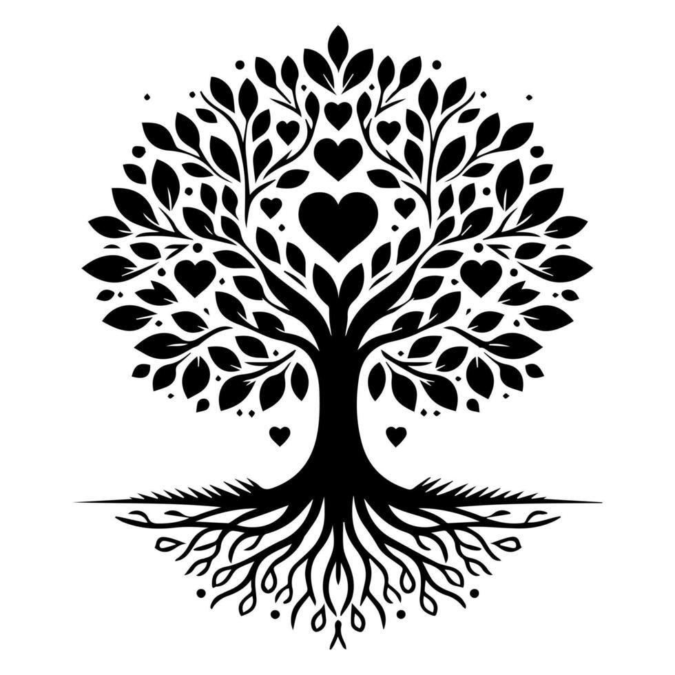 A tree with hearts and roots on it vector