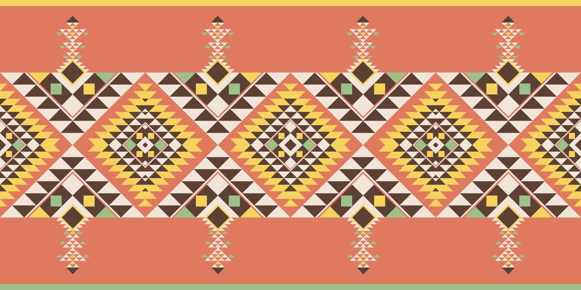 Seamless native-inspired geometric border pattern in terracotta with diamond motifs. Perfect for textiles, wallpaper, ceramics, and digital backgrounds. Ethnic yet contemporary design. vector