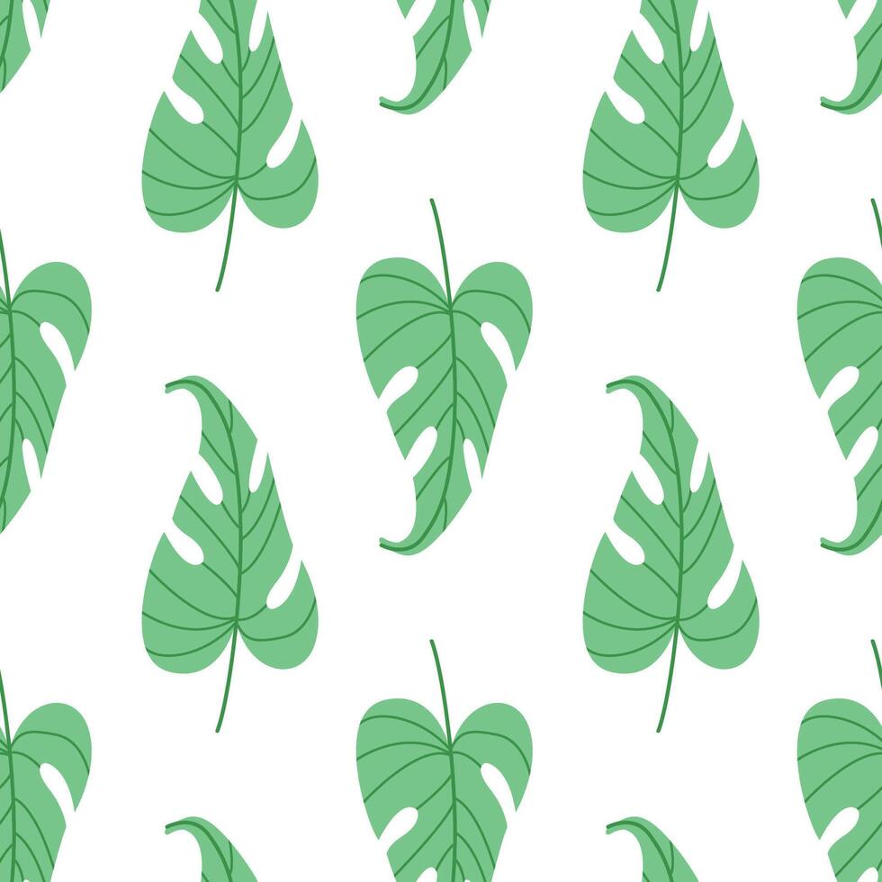 Seamless pattern with tropical leaves in flat style. Perfect for diverse eco projects and summer designs. Bold and trendy botanical theme. vector