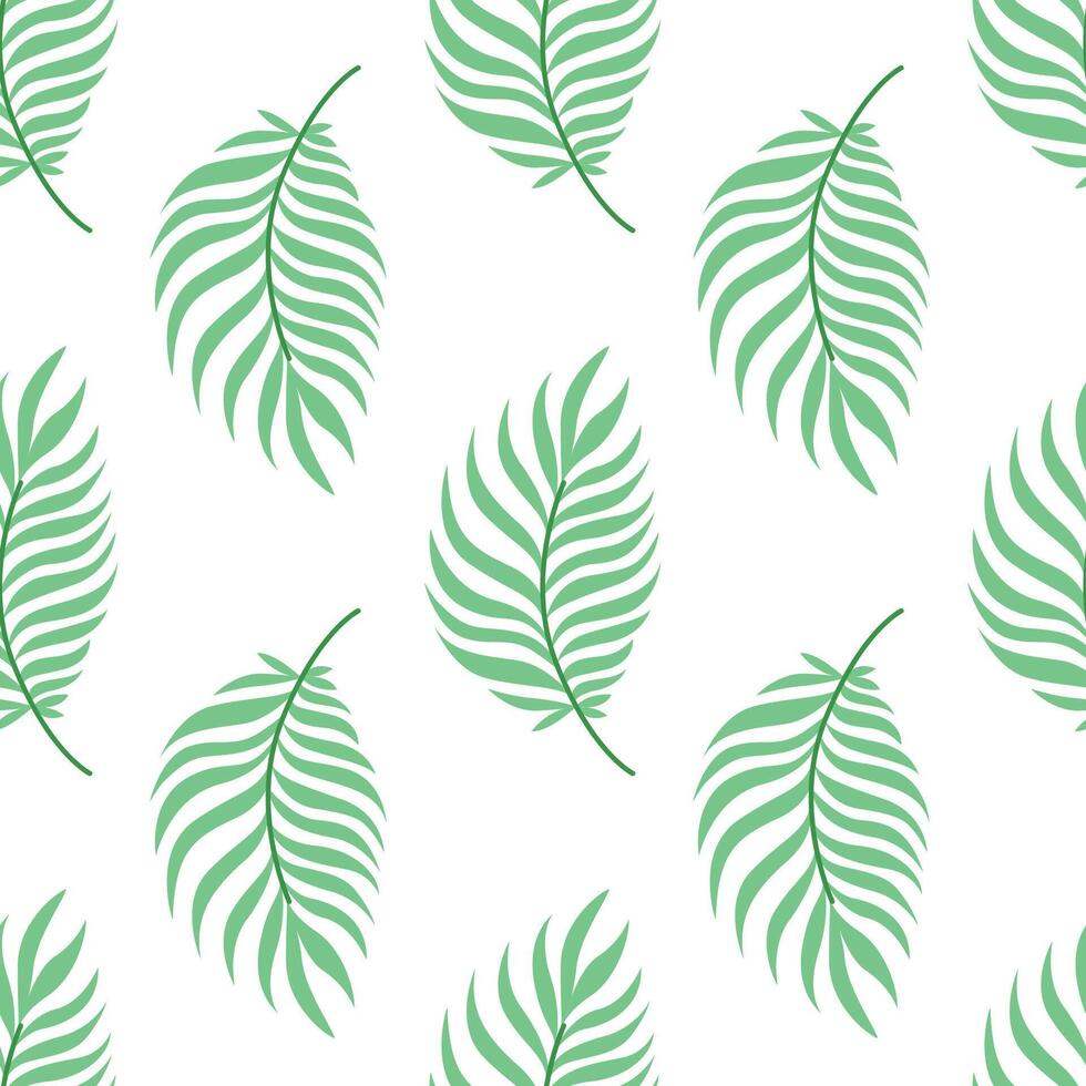 Seamless palm leaf pattern in fresh green colors for tropical summer projects. Flat style with exotic and relaxing mood. Ideal for textile, packaging, and web. vector