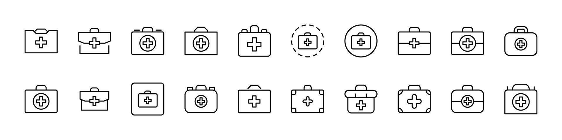 Medical Suitcase Thin Icons Collection. Editable Stroke. Perfect for Web Sites, Books, Cards, Apps vector