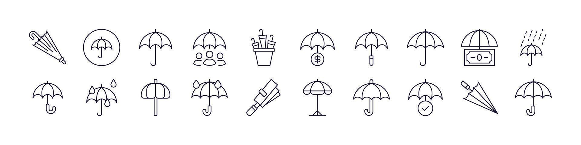 Umbrella Collection of Thin Icons. Editable Stroke. Perfect for Web Sites, Books, Cards, Apps vector