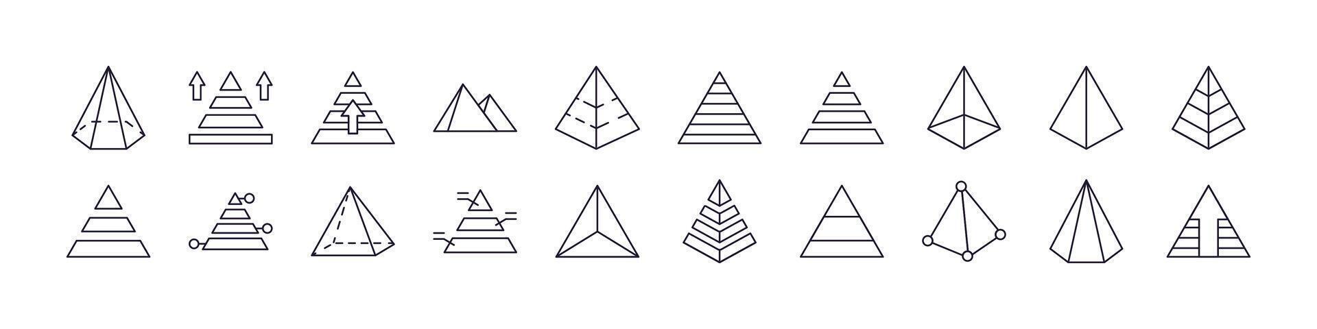 Pyramid Bundle of Thin Icons. Editable Stroke. Perfect for Web Sites, Books, Cards, Apps vector