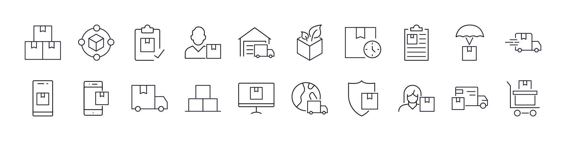 Bundle of Delivery Related Line Icons. Truck, Box, Shipping Outline Signs for Graphic and Web Design, Apps, Adverts, Various Cards vector