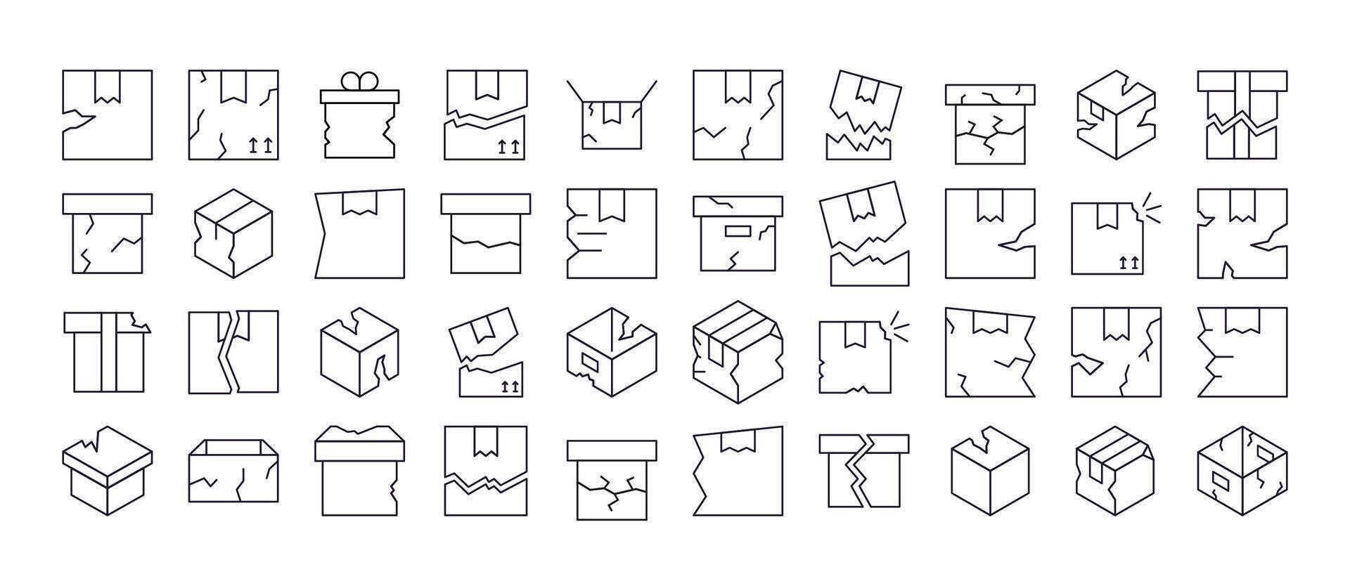 Broken Box Line Icon Bundle. Outline Signs for Graphic and Web Design, Apps, Adverts, Various Cards vector