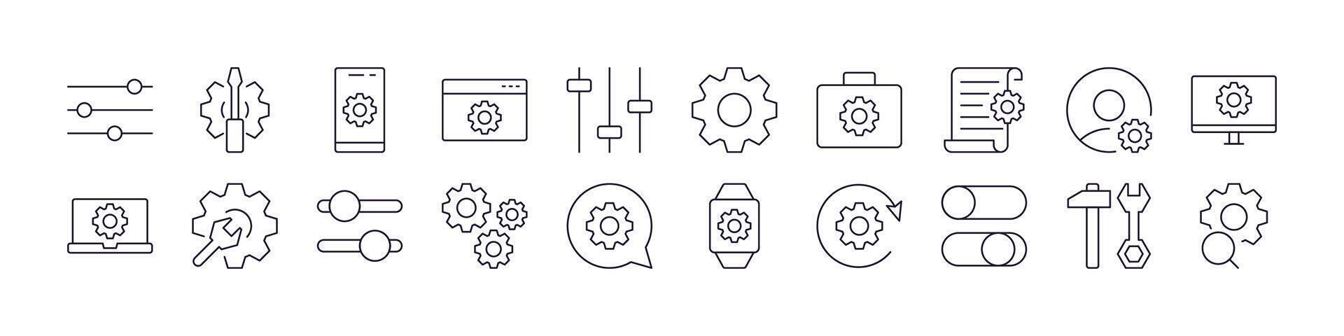 Settings Related Icon Set. Editable Stroke. Perfect for Web Sites, Books, Cards, Apps vector