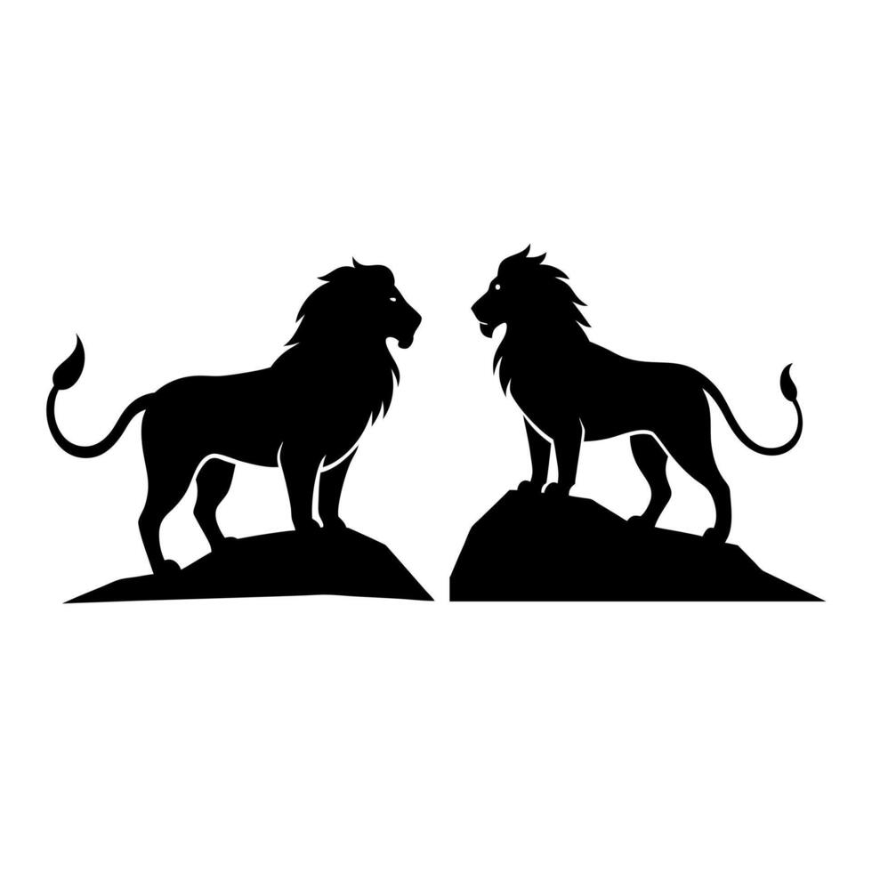 two lions standing on top of a hill vector