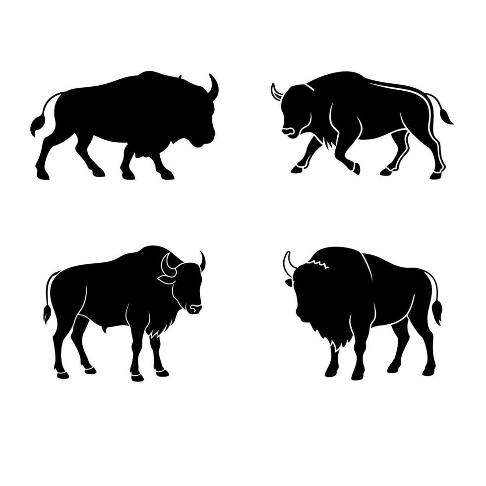 four bison silhouettes on a white background vector