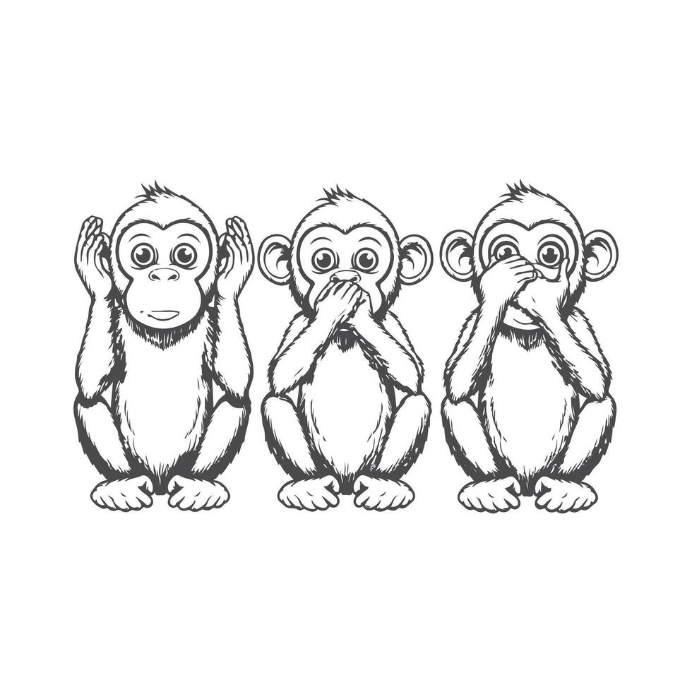 The Three Wise Monkeys See No Evil Hear No Evil Speak No Evil vector