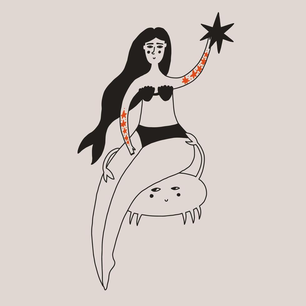 Folk zodiac sign cancer with women vector