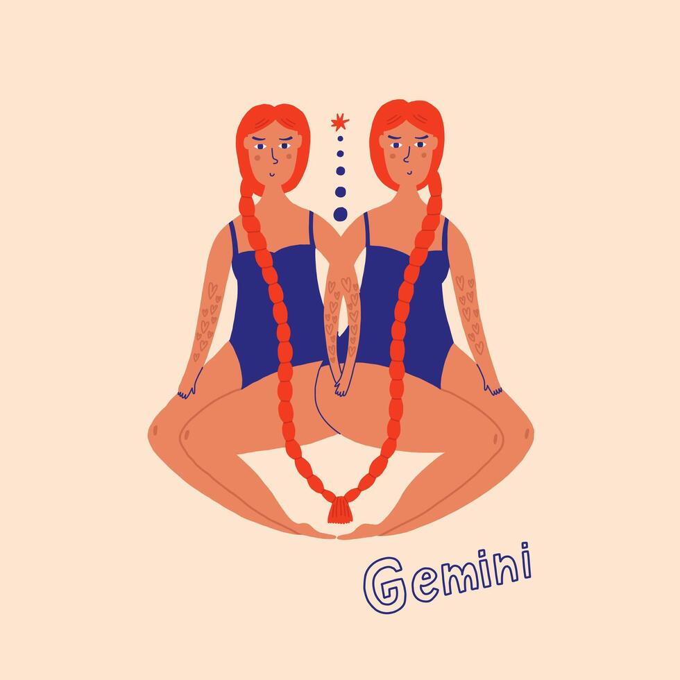 Hand Drawn women zodiac sign gemini vector