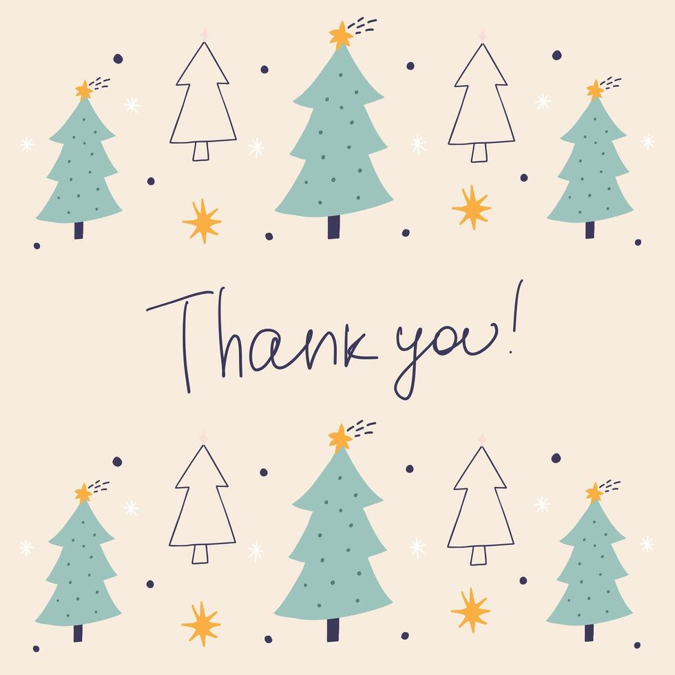 Thank you greeting frame with Christmas trees vector