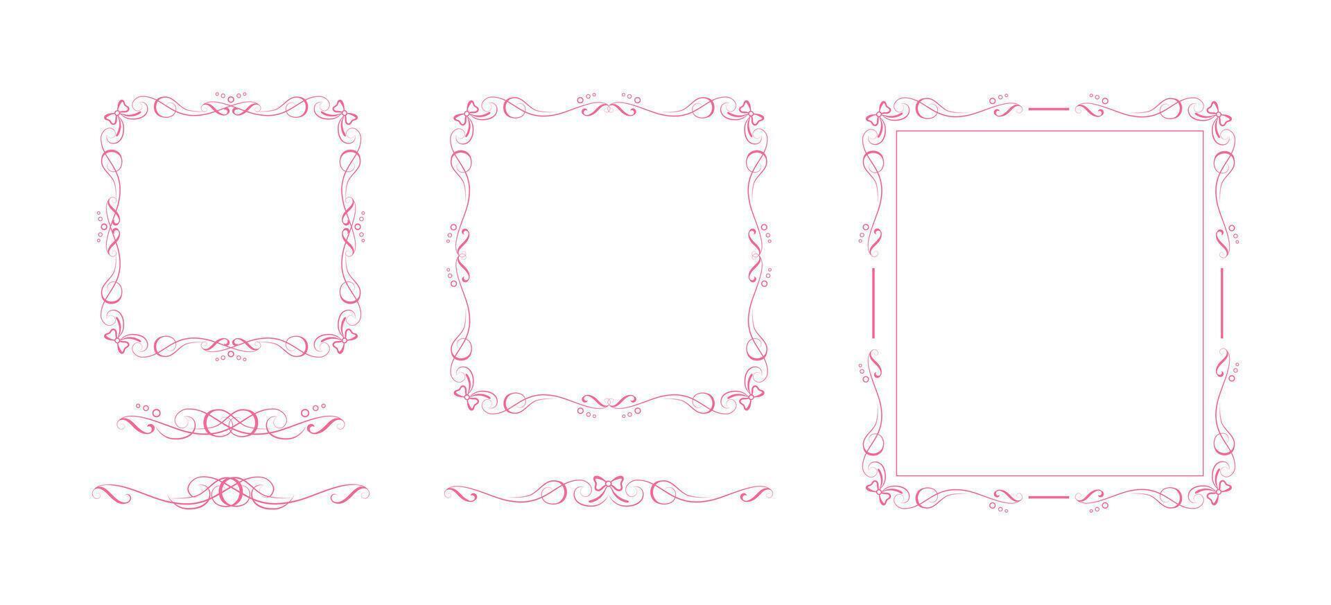 Set of coquette bow frames, text delimiters vector