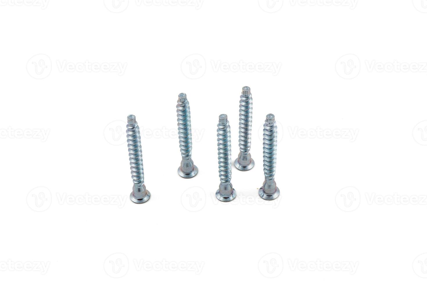 Metal screws arranged on a light background photo