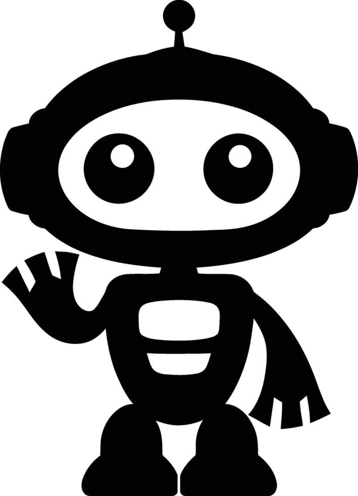 Cute cartoon robot waving hello against a white background. vector