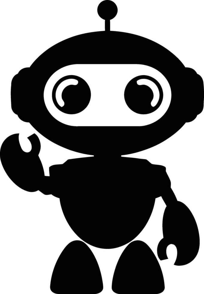 Cute robot icon silhouette in greeting gesture. vector