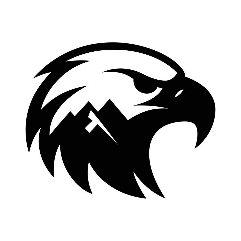 Powerful Eagle Head Logo with Mountain Silhouette vector