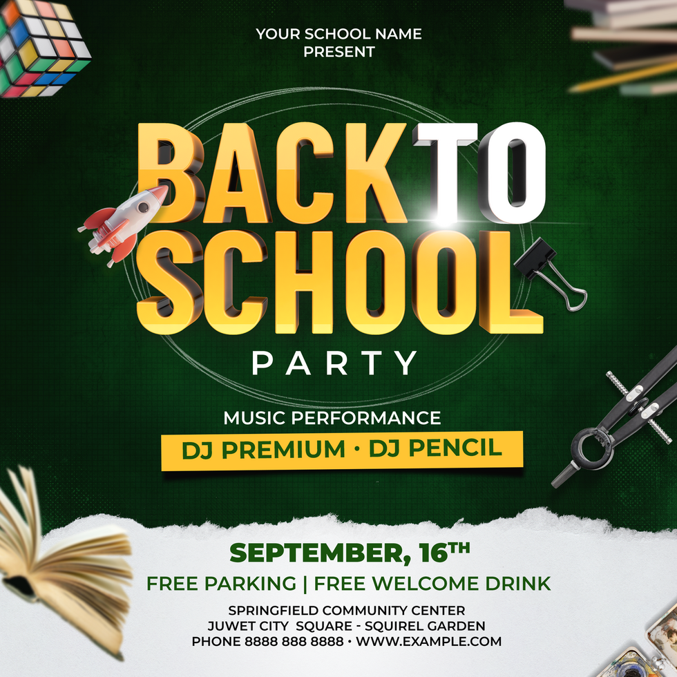 Green and white paper Back To School Party Social Media Post psd