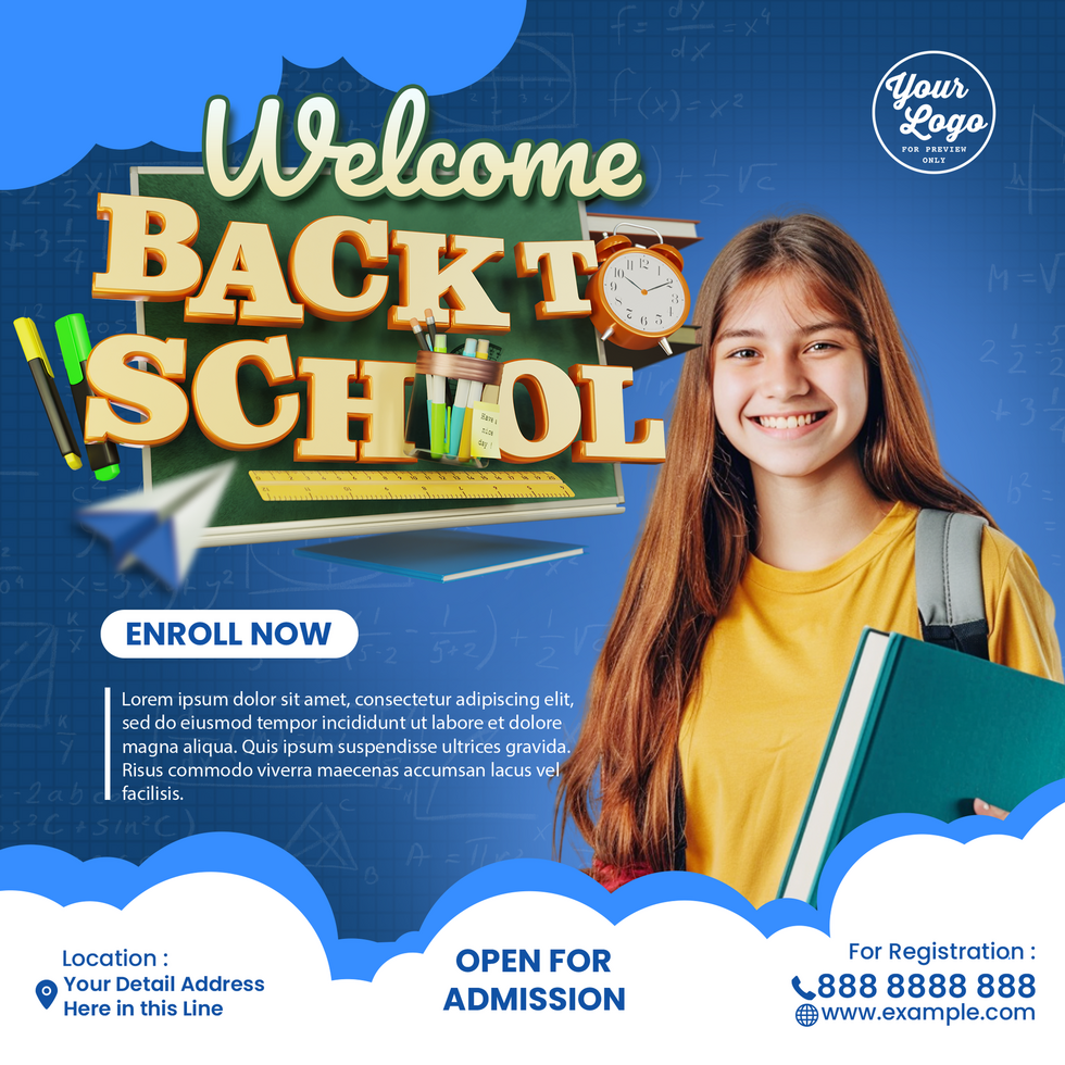 Blue Welcome Back To School Social Media Post psd