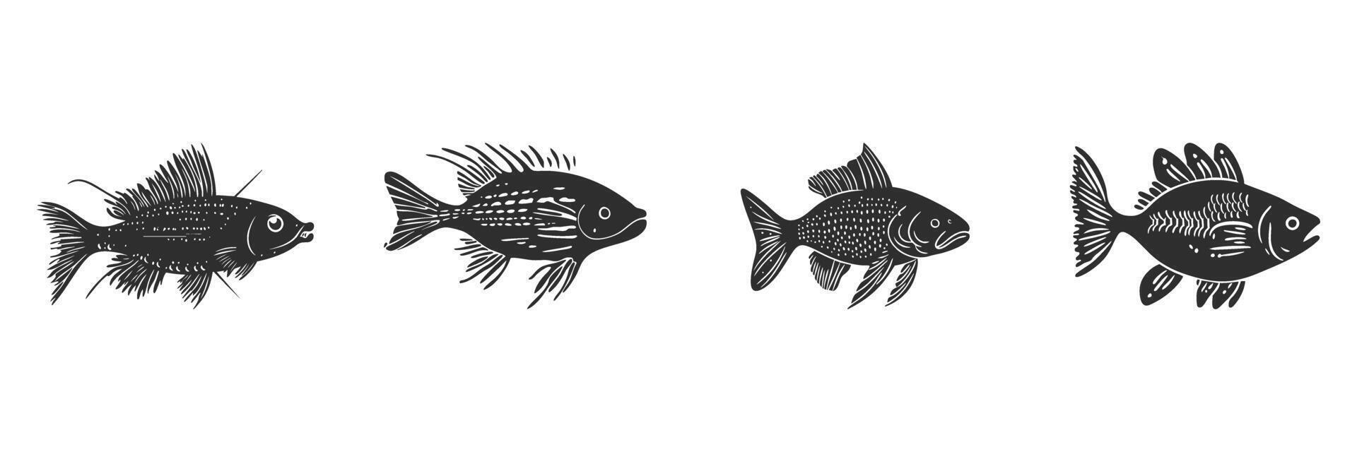 Fish Silhouettes Collection. Diverse Aquatic Species Illustrations For Marine Life Education And Design. Isolated Illustration Collection vector