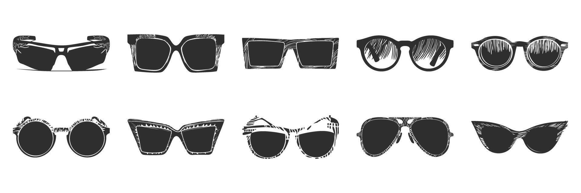 Sunglasses Silhouette Set. Fashionable Eyewear Styles For Summer And Sun Protection Isolated Illustration Collection vector