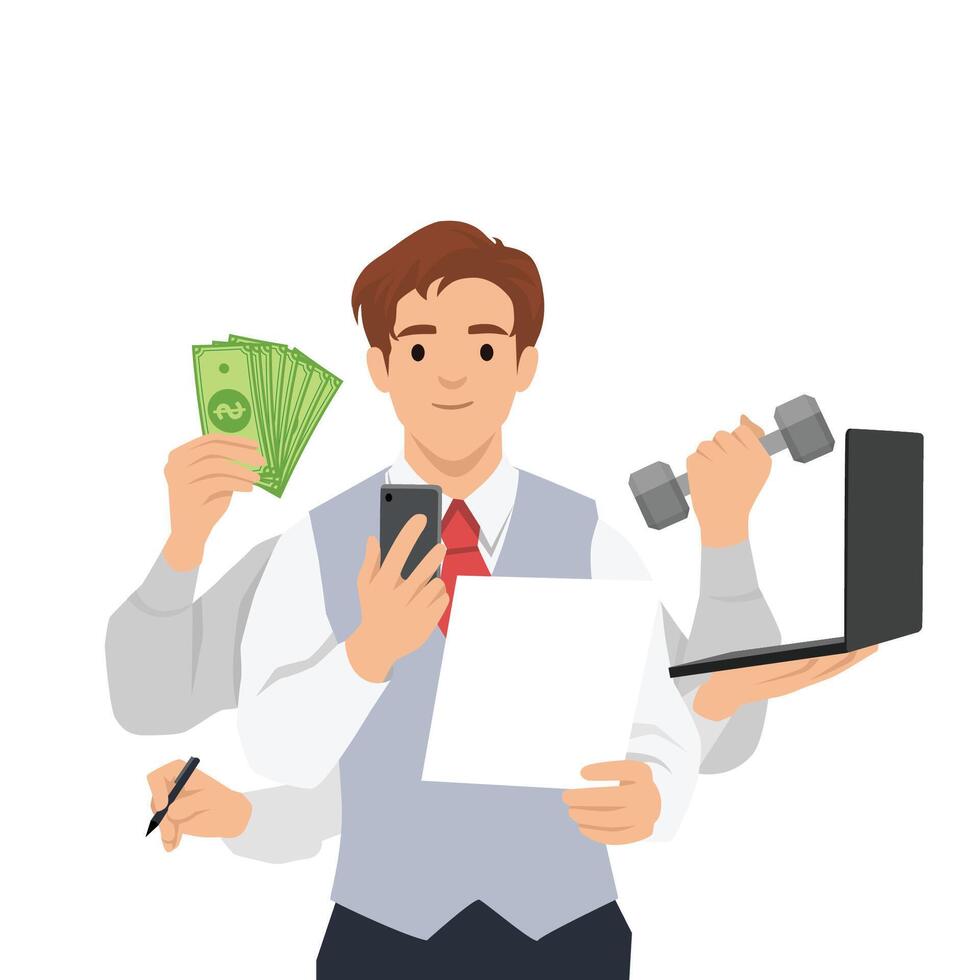 Multitasking Businessman in Action. vector
