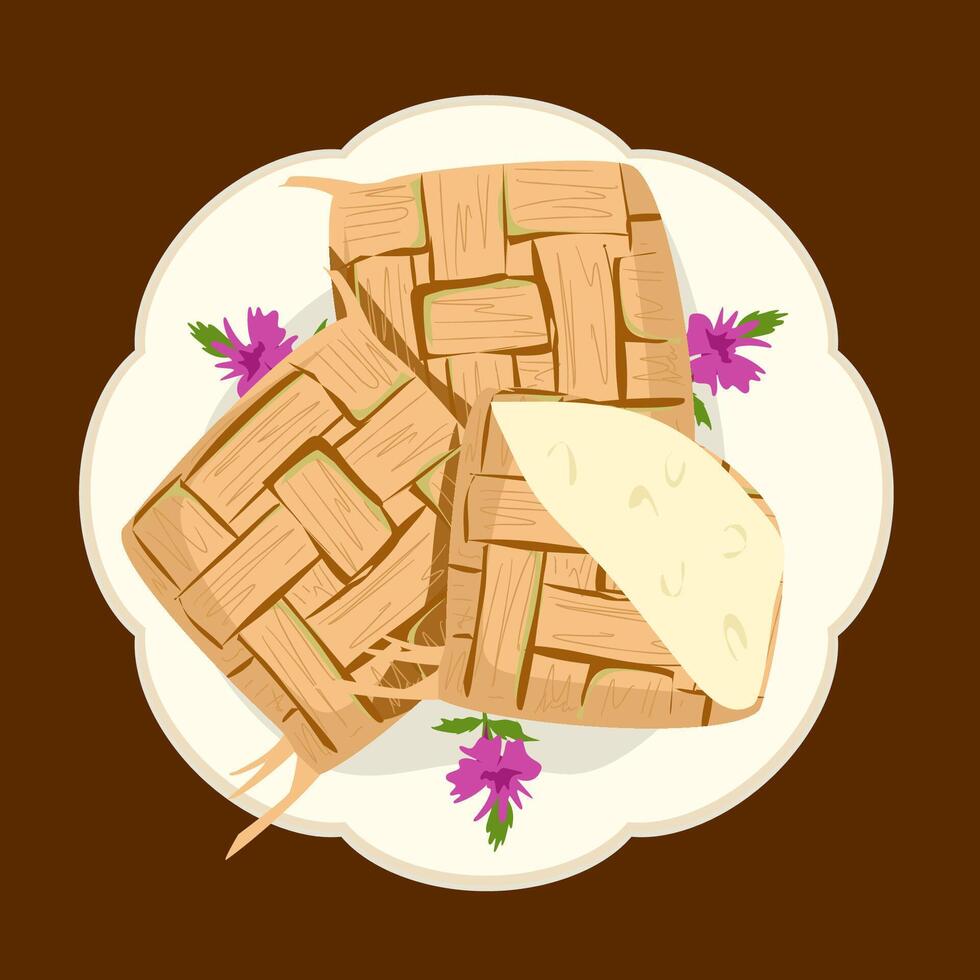 Ketupat on plate illustration vector