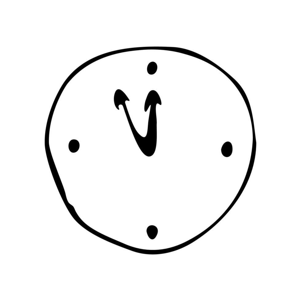 Doodle style clock striking midnight. Celebrating Christmas and New Year. vector
