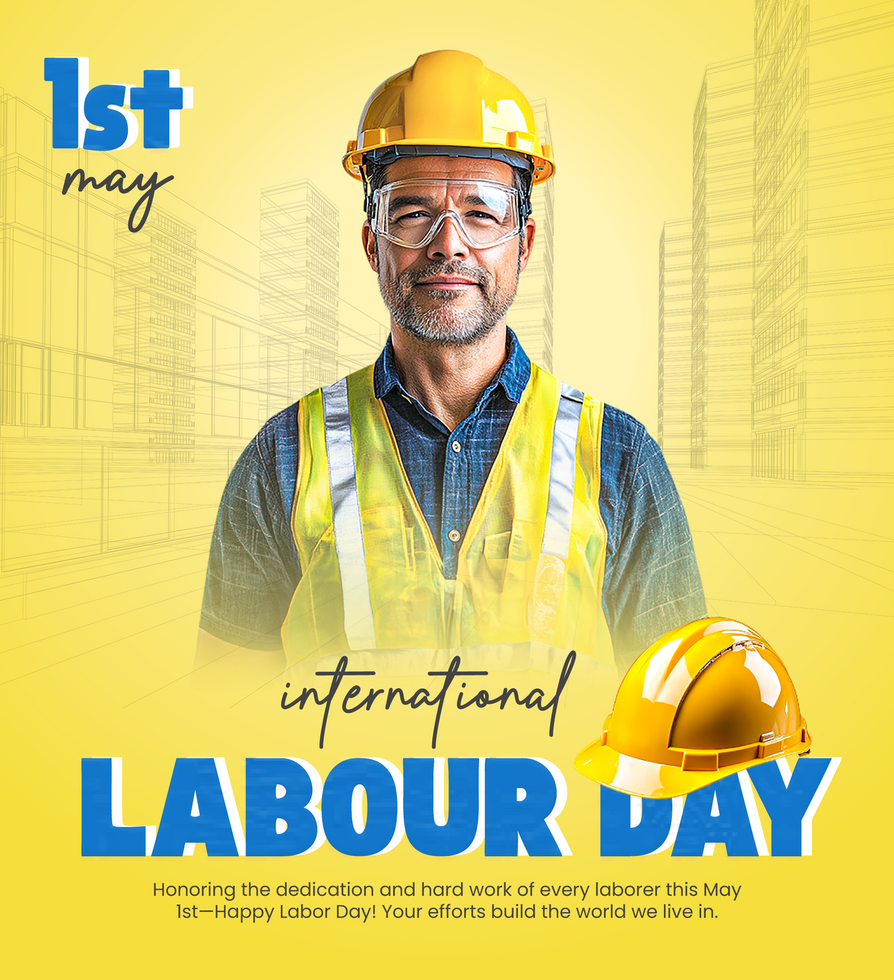 1st May Labour Day Poster Design with Construction worker and labour ornaments LABOUR Day Greetings psd