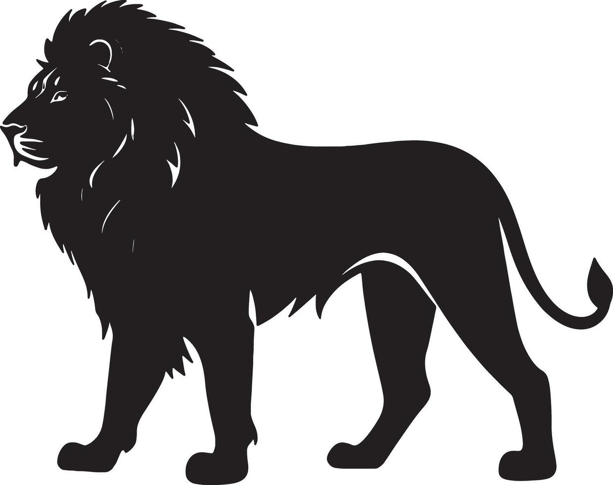 A full body silhouette of a lion standing with its head turned to the left vector