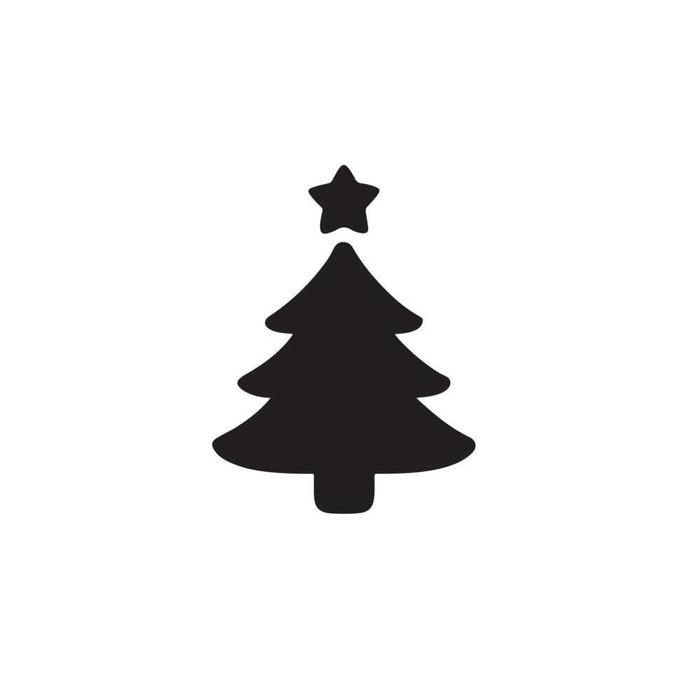 A simple black silhouette of a christmas tree with a star on top on white vector