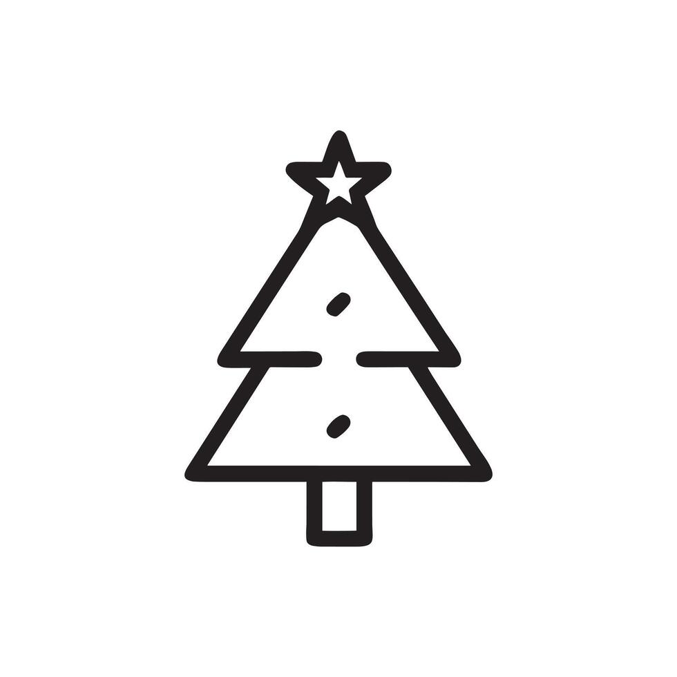 A simple christmas tree icon with a star on top and two ornaments shown vector
