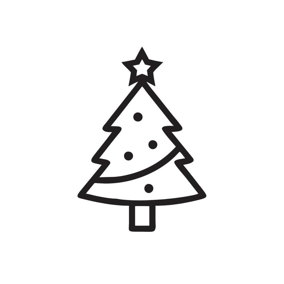 A simple christmas tree icon with star topper and circular ornaments design vector