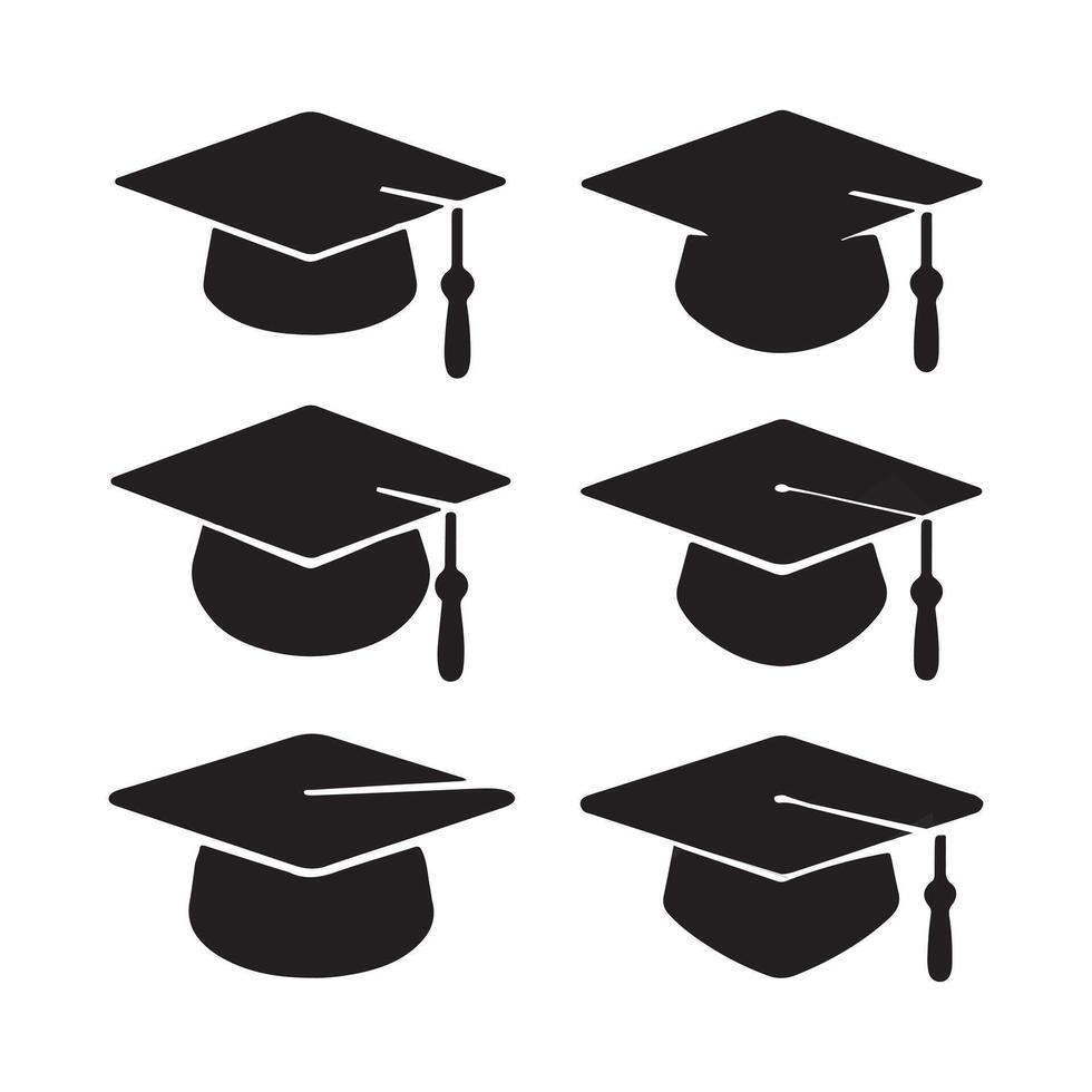A pattern of six black graduation caps arranged on a white background image vector