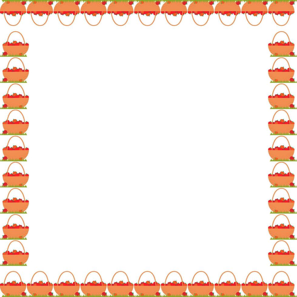 Apples in the basket frame. Hello autumn, thanksgiving decoration vector