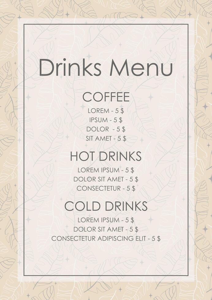 Menu design template with cover brochure. Wedding menu. Cafe identity. Vintage drinks template vector